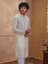 Men's Beige Jacquard+ Embroidered Thigh Length Kurta