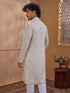 Men's Beige Jacquard+ Embroidered Thigh Length Kurta