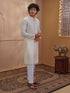 Men's Beige Cotton Embroidered Thigh Length Kurta With Pyjama