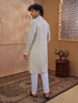 Men's Beige Cotton Embroidered Thigh Length Kurta With Pyjama