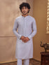 Men's Grey Woven Fabric Embroidered Thigh Length Kurta