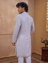 Men's Grey Woven Fabric Embroidered Thigh Length Kurta