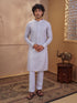 Men's Grey Cotton Embroidered Thigh Length Kurta With Pyjama