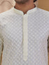 Men's Light Yellow Woven Fabric Embroidered Thigh Length Kurta