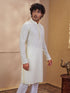 Men's Light Yellow Woven Fabric Embroidered Thigh Length Kurta