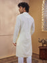 Men's Light Yellow Woven Fabric Embroidered Thigh Length Kurta