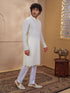 Men's Light Yellow Cotton Embroidered Thigh Length Kurta With Pyjama