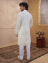 Men's Light Yellow Cotton Embroidered Thigh Length Kurta With Pyjama