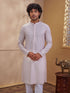 Men's Peach Jacquard+ Embroidered Thigh Length Kurta