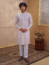 Men's Peach Cotton Embroidered Thigh Length Kurta With Pyjama