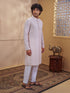 Men's Peach Cotton Embroidered Thigh Length Kurta With Pyjama