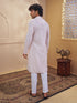 Men's Peach Cotton Embroidered Thigh Length Kurta With Pyjama