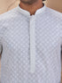 Men's White Woven Fabric Embroidered Thigh Length Kurta