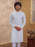 Men's White Woven Fabric Embroidered Thigh Length Kurta