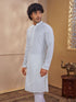Men's White Woven Fabric Embroidered Thigh Length Kurta