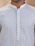 Men's White Cotton Embroidered Thigh Length Kurta With Pyjama