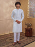 Men's White Cotton Embroidered Thigh Length Kurta With Pyjama