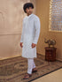 Men's White Cotton Embroidered Thigh Length Kurta With Pyjama