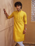 Men Mustard Cotton-Blend Jacquard Zari Work Kurta