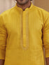 Men's Mustard Cotton-Blend Self Design Thigh Length Long Kurta