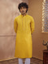 Men's Mustard Cotton-Blend Self Design Thigh Length Long Kurta