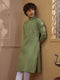 Mint Green Cotton-Blend Jacquard Zari Work Men's Kurta