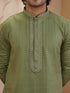 Men's Mint Cotton-Blend Self Design Thigh Length Long Kurta