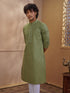Men's Mint Cotton-Blend Self Design Thigh Length Long Kurta