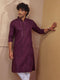 Men Wine Cotton-Blend Jacquard Zari Work Kurta