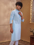 Men's Aqua Woven Fabric Embroidered Thigh Length Kurta