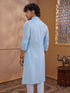 Men's Aqua Woven Fabric Embroidered Thigh Length Kurta