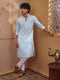 Aqua Cotton-Blend Zari Embroidered Kurta Pyjama Set