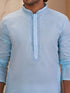 Men's Aqua Cotton-Blend Embroidered Thigh Length Kurta With Pyjama