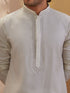 Men's Beige Woven Fabric Embroidered Thigh Length Kurta