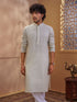 Men's Beige Woven Fabric Embroidered Thigh Length Kurta