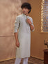 Men's Beige Woven Fabric Embroidered Thigh Length Kurta