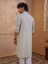 Men's Beige Woven Fabric Embroidered Thigh Length Kurta