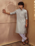 Men's Beige Woven Fabric Embroidered Thigh Length Kurta