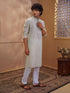 Men's Beige Cotton-Blend Embroidered Thigh Length Kurta With Pyjama