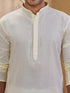 Men's Cream Woven Fabric Embroidered Thigh Length Kurta