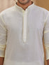 Men's Cream Cotton-Blend Embroidered Thigh Length Kurta With Pyjama