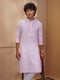 Men Light Pink Zari Embroidered Mandarin Collar Kurta