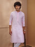Men Light Pink Zari Embroidered Mandarin Collar Kurta