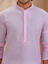 Men's Light Pink Woven Fabric Embroidered Thigh Length Kurta