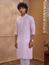 Men's Light Pink Woven Fabric Embroidered Thigh Length Kurta