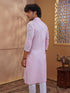 Men's Light Pink Woven Fabric Embroidered Thigh Length Kurta