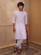 Men Light Pink Cotton Blend Zari Kurta Pyjama Set