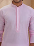 Men's Pink Cotton-Blend Embroidered Thigh Length Kurta With Pyjama