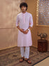 Men's Pink Cotton-Blend Embroidered Thigh Length Kurta With Pyjama