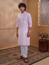 Men's Pink Cotton-Blend Embroidered Thigh Length Kurta With Pyjama
